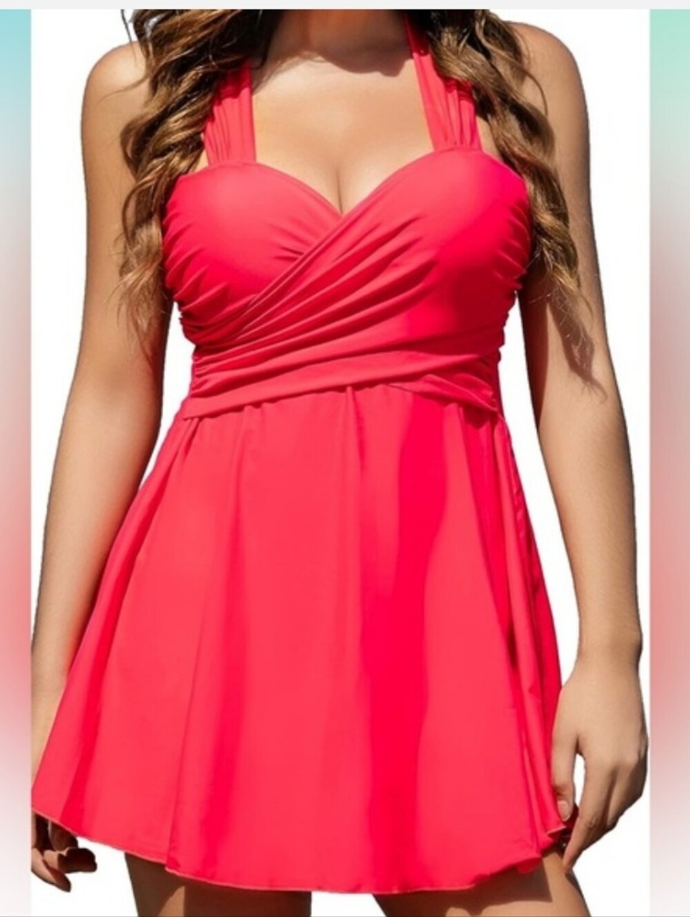 COCOPEAR Women Elegant Crossover One Piece Swimdress Skort L